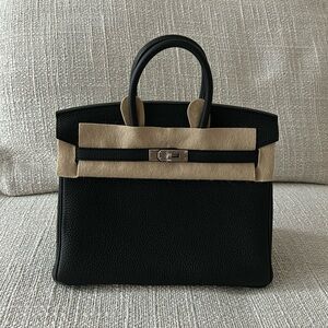 Brand new hermes birkin 25 black silver 2024 palladium hardware Togo leather